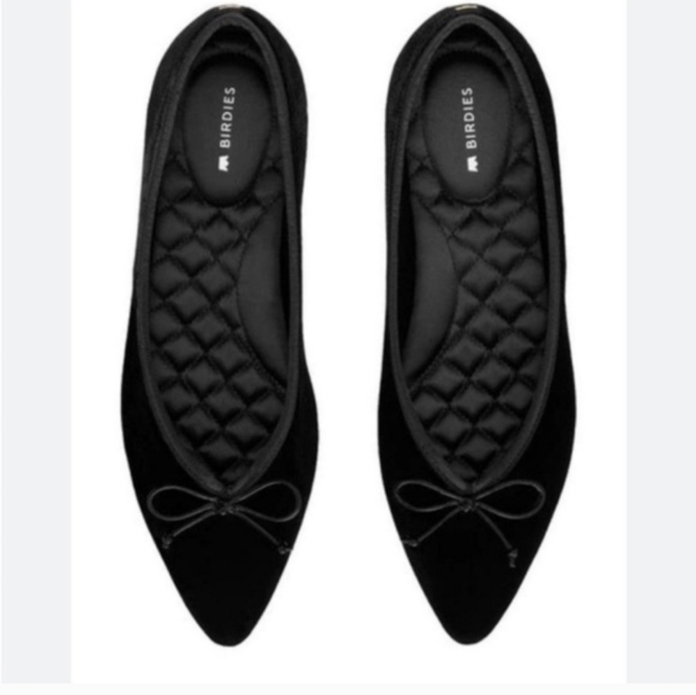 Birdies Black Pointed Toe Quilted Ballet Flats